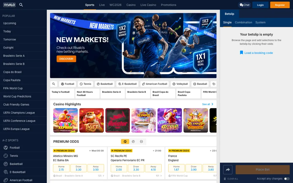 Rivalo Colombia, página de inicio de apuestas deportivas